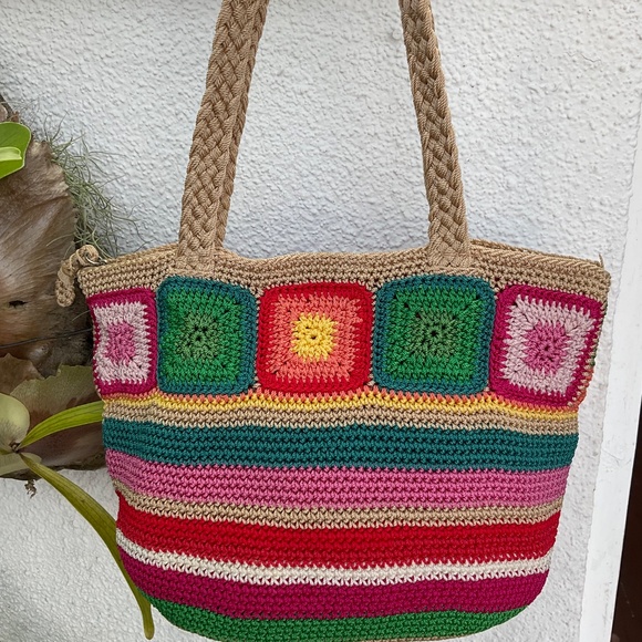 THE SAK Kenya Crocheted Multi-Colored Tote Bag NWOT - Picture 5 of 8